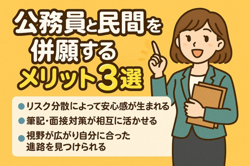 メリットはリスク分散ができる点・対策が相互に活かせる点・自分にあった進路を見つけられる点