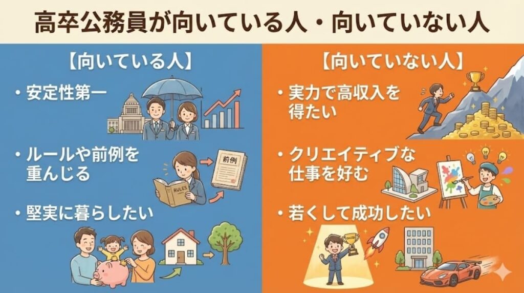 高卒で公務員になるのに向いている人・向いていない人とは？h2画像