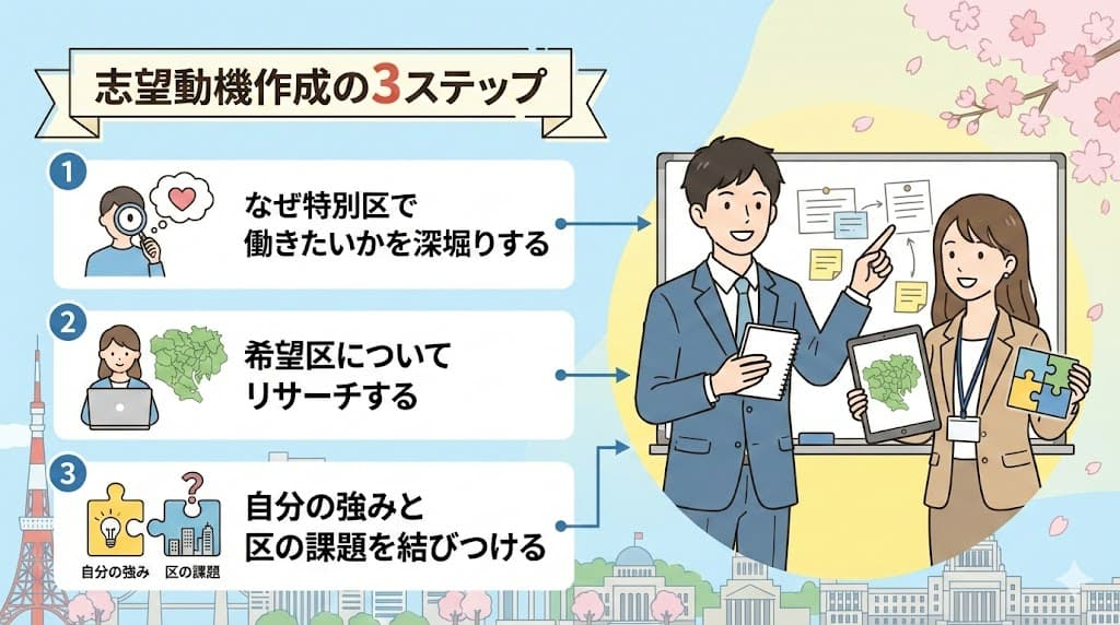 特別区の志望動機を作るための3つのステップ