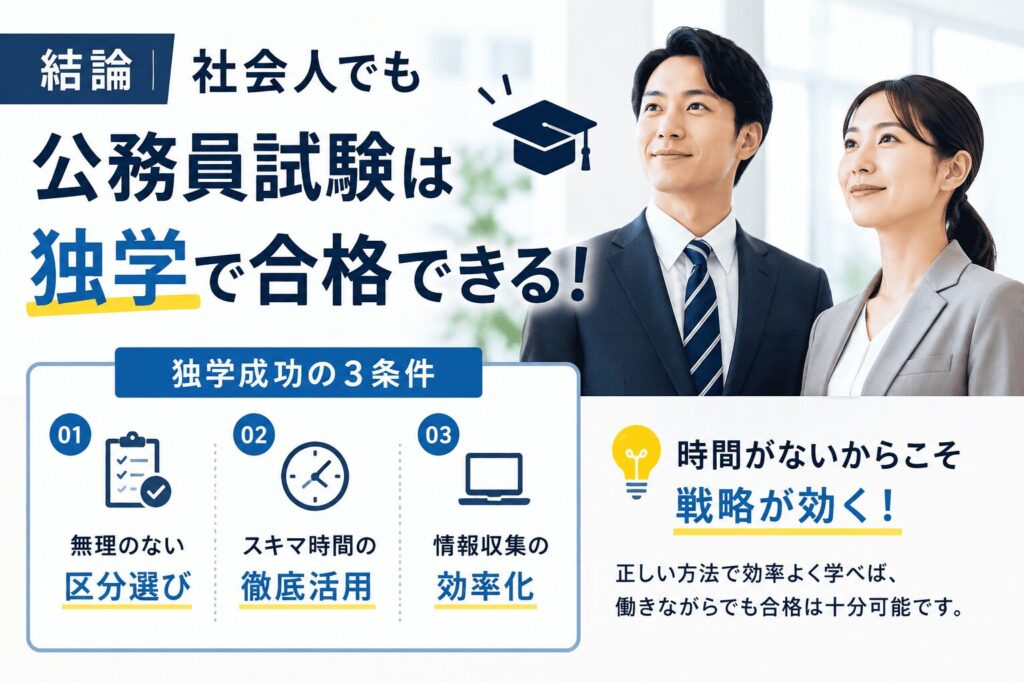 【結論】社会人でも公務員試験は独学で合格できる